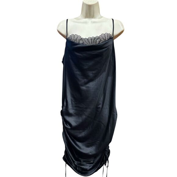 Night Night by Jonathan Simkhai Anya Ruched Slip Dress in Black NWT Size Large - Picture 3 of 6